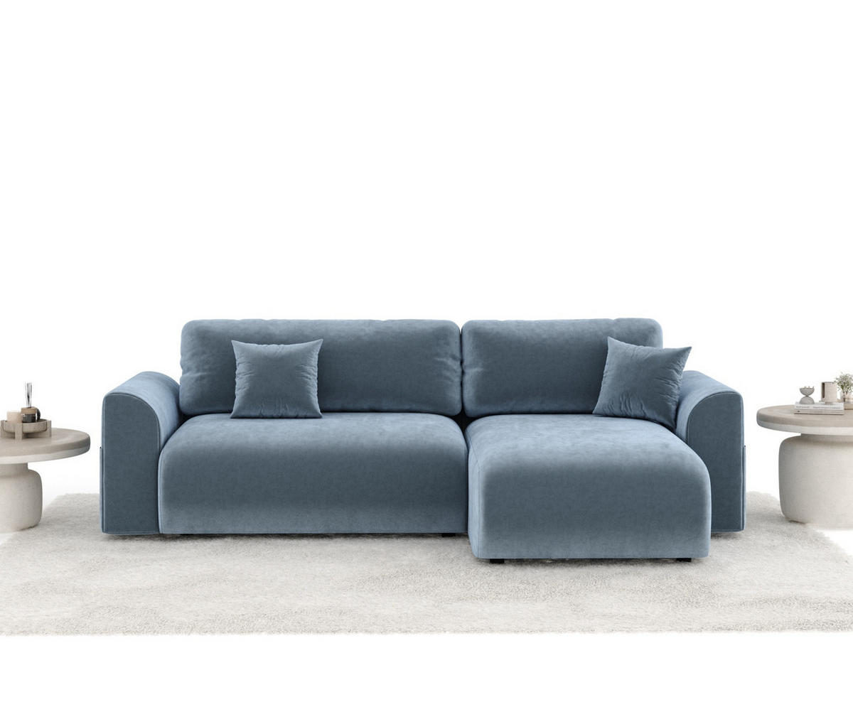ECKSOFA MIT SCHLAFFUNKTION Bodega Blau Grau Samtstoff - Blaugrau/Schwarz, Holz/Holzwerkstoff (235/138cm) - Maison de Reve