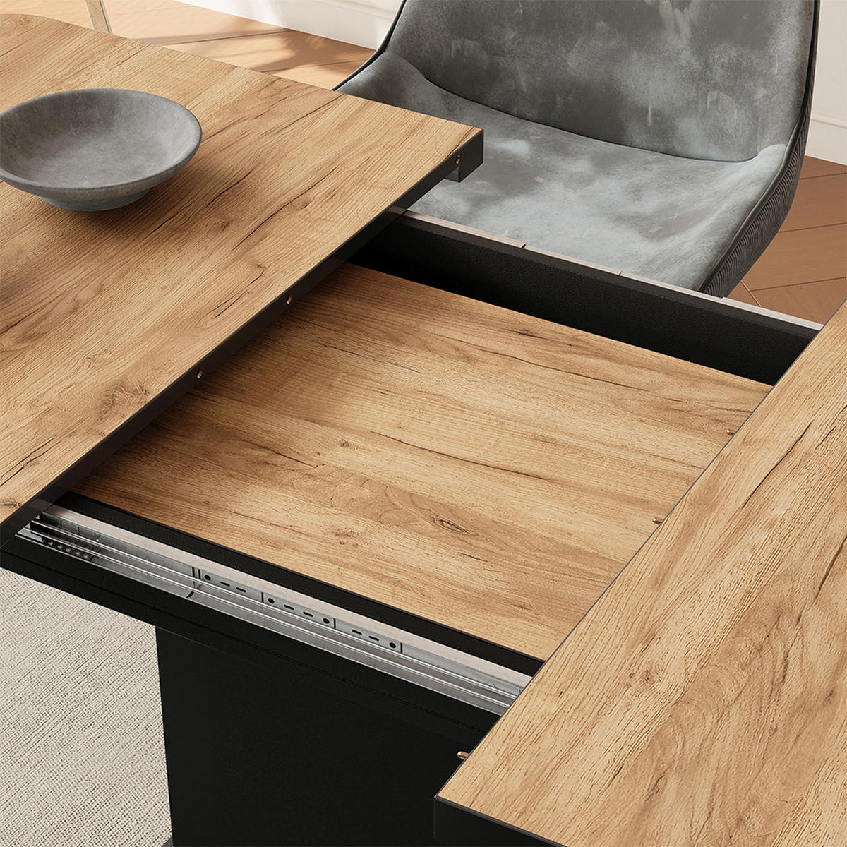 ROZKLÁDACÍ JÍDELNÍ STŮL Fenaro Černý/zlatý dub - barva dubu, kompozitní dřevo (80/120/77.3cm) - Vicco