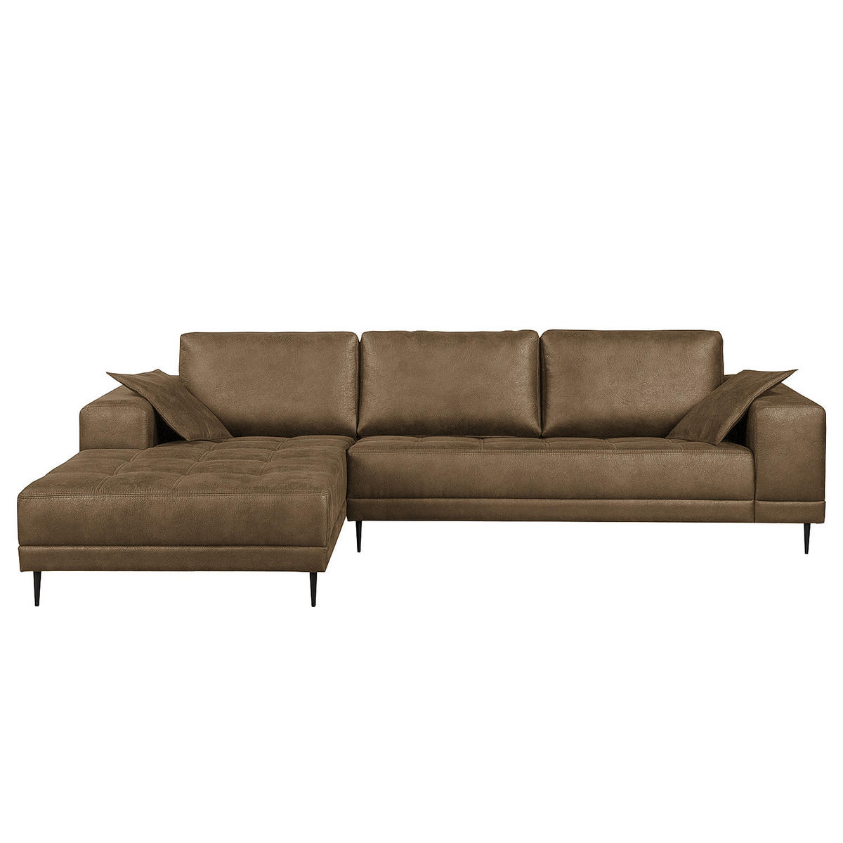 ECKSOFA mit Ottomane - Antiklederlook - Cappuccino, Textil (282/167cm) - home24