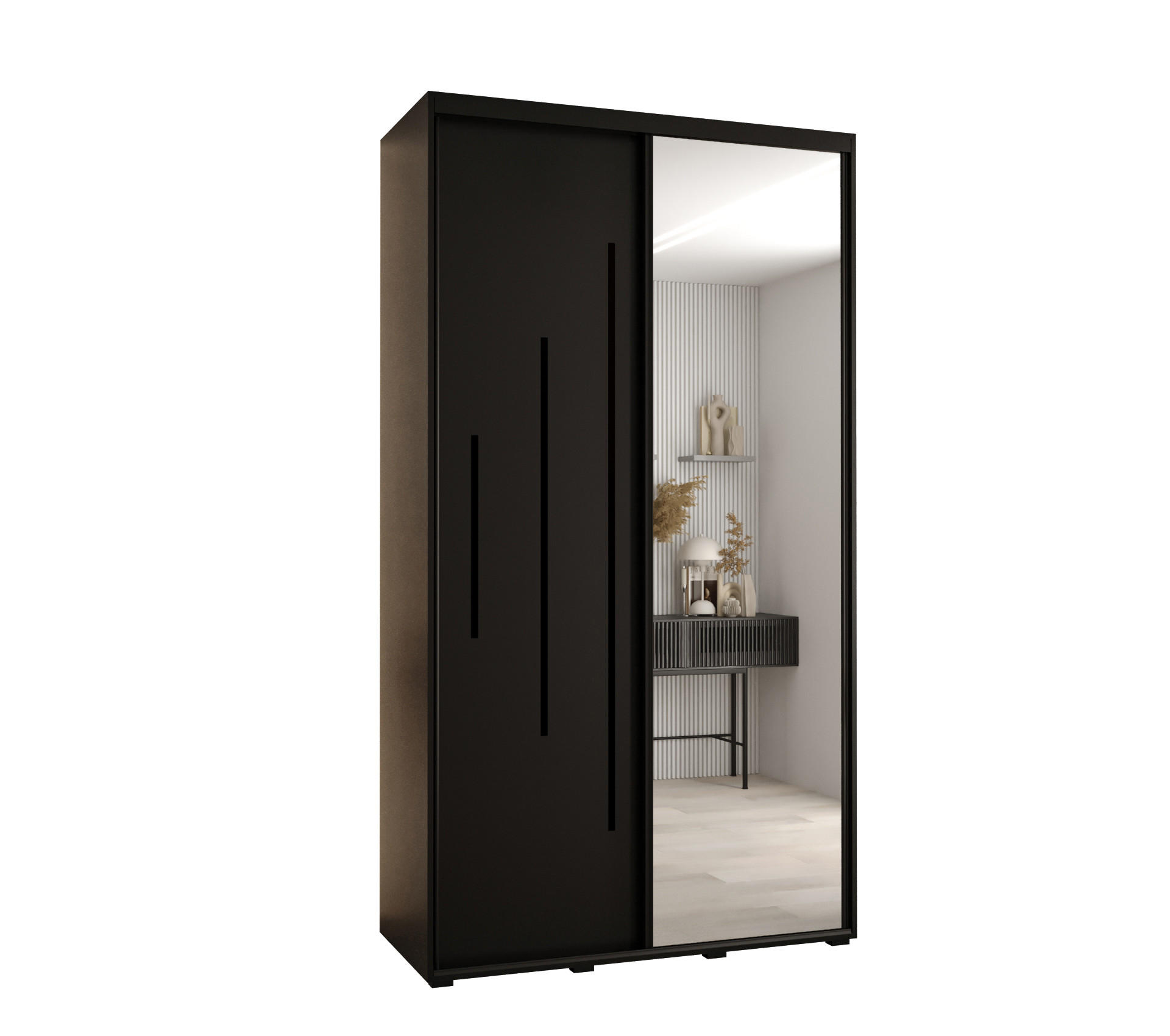 Abiks Möbel Schwebetürenschrank Schwarz, Schwarz, Schwarz 130x235x60 cm