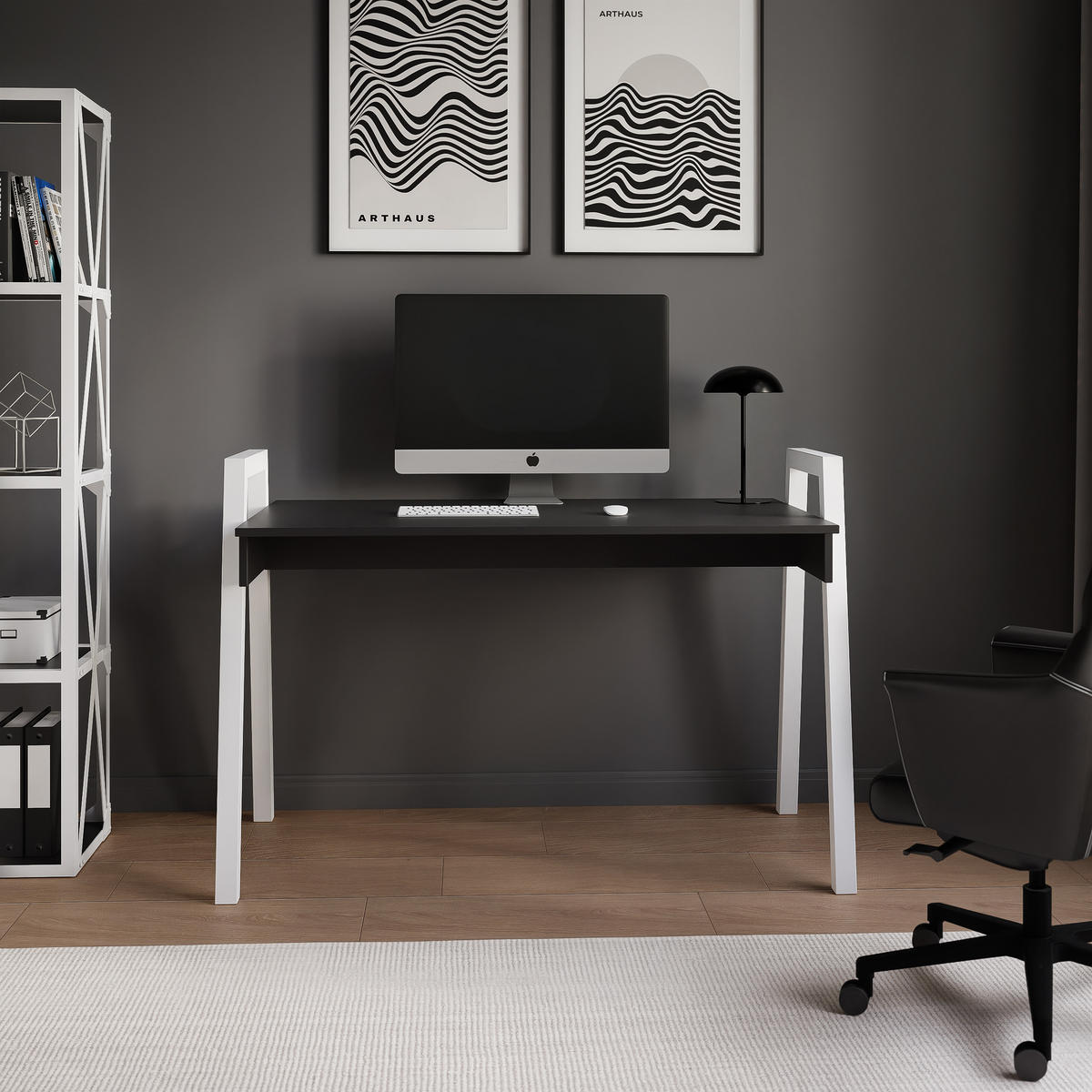 SCHREIBTISCH NOVO 120/68/82 cm, Weiß / Schwarz - Schwarz/Weiß, Holzwerkstoff/Metall (68/120/82cm) - Idohome