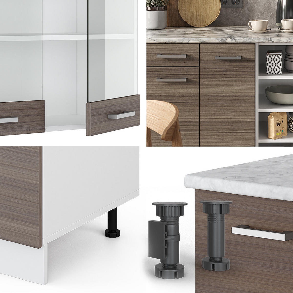 KÜCHENZEILE R-Line Edelgrau/Weiß 240 cm ohne AP - Braun/Weiß, Holzwerkstoff (240/81.6/46cm) - Vicco