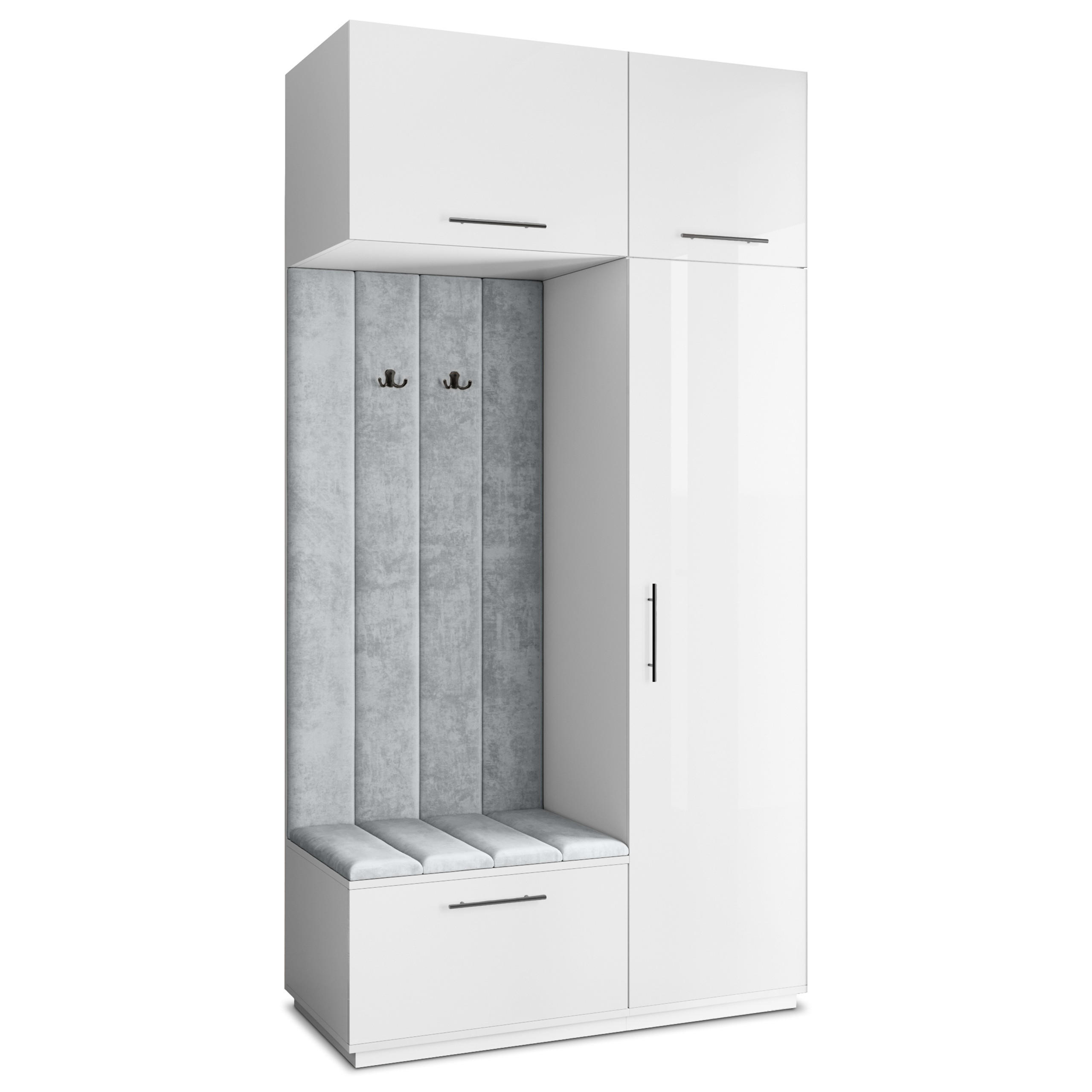 Masseno Garderobenschrank Weiß, Hellgrau 120x240x60 cm