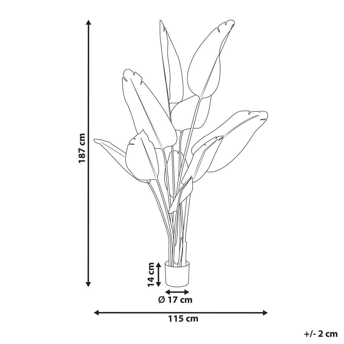 KUNSTPFLANZE im Blumentopf 187 cm Grün/Schwarz Banana Tree - Schwarz/Grün, Kunststoff (187cm) - Beliani