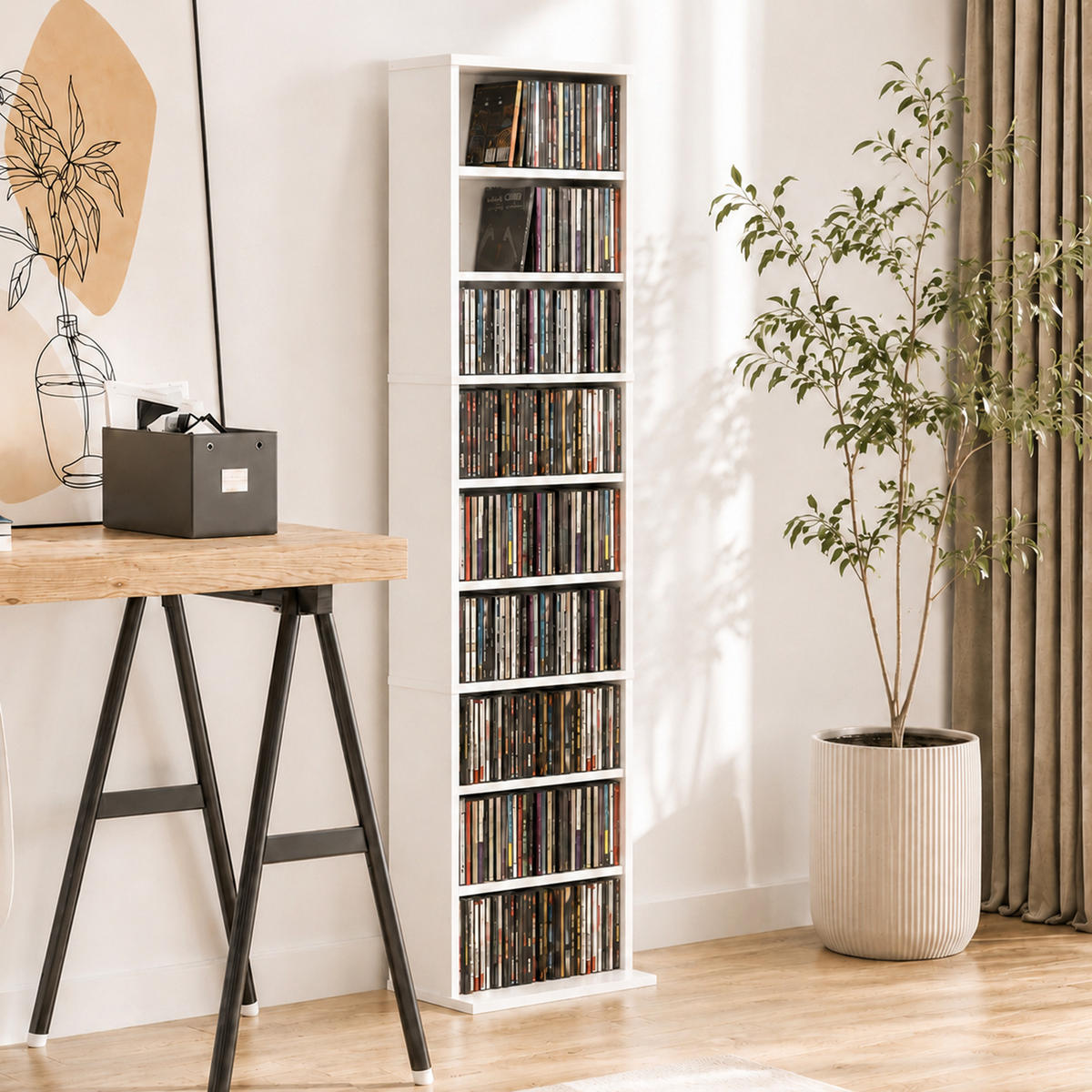 MEDIENSCHRANK Spanplatte Weiß - Weiß, Holzwerkstoff (24/140/33cm) - HOMCOM