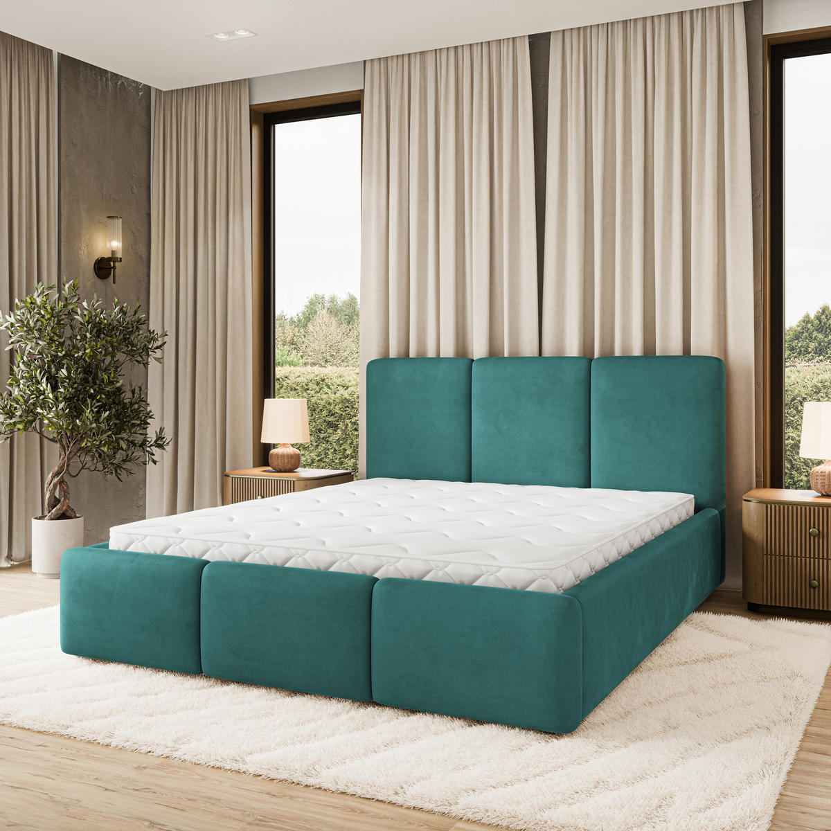 POLSTERBETT MORENA MGV 140x200 cm mit Bettkästen - Blau - Türkis, Holz (140/200cm) - MASSENO