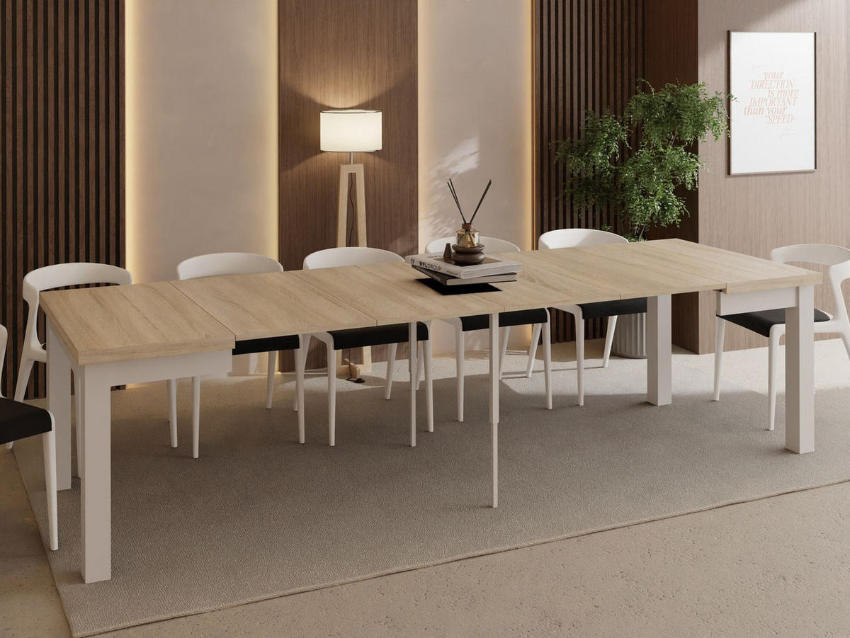 ESSTISCH Toren Weiß ausziehbar verlängerbar quadratisch, Eiche Sonoma Hellbraun 80-280/80/76.5 cm - Weiß/Sonoma Eiche, Holz/Holzwerkstoff (80/80/77cm) - WFL GROUP