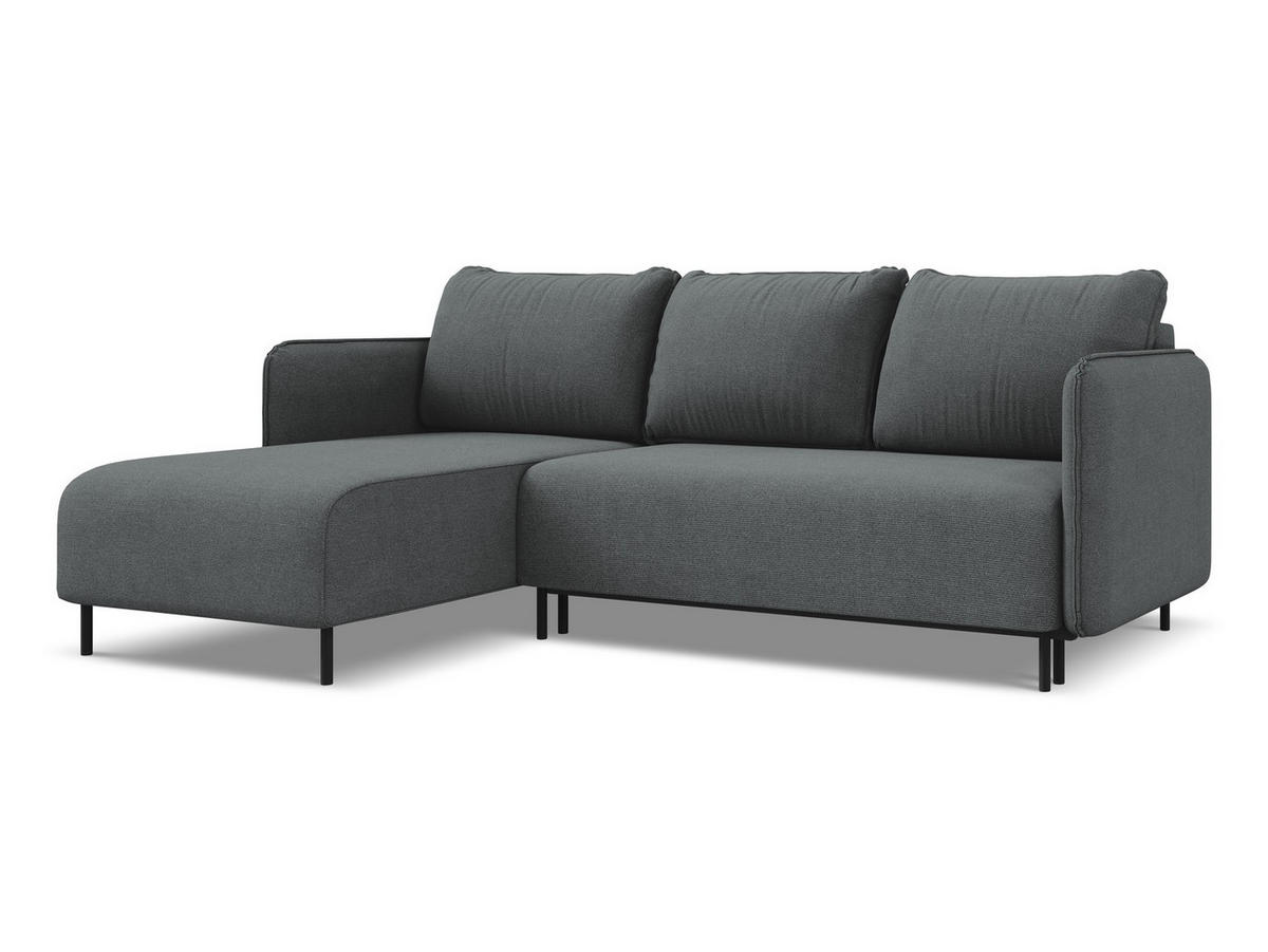 ECKSOFA mit Schlaffunktion Strukturstoff Stoff Grau - Schwarz/Grau, Holz/Textil (162/236cm) - Makamii