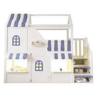 HAUSBETT 90x200cm Kinderbett Fenster Stauraum LED Weiß Blau - Blau, Holz (90/200cm) - FLIEKS