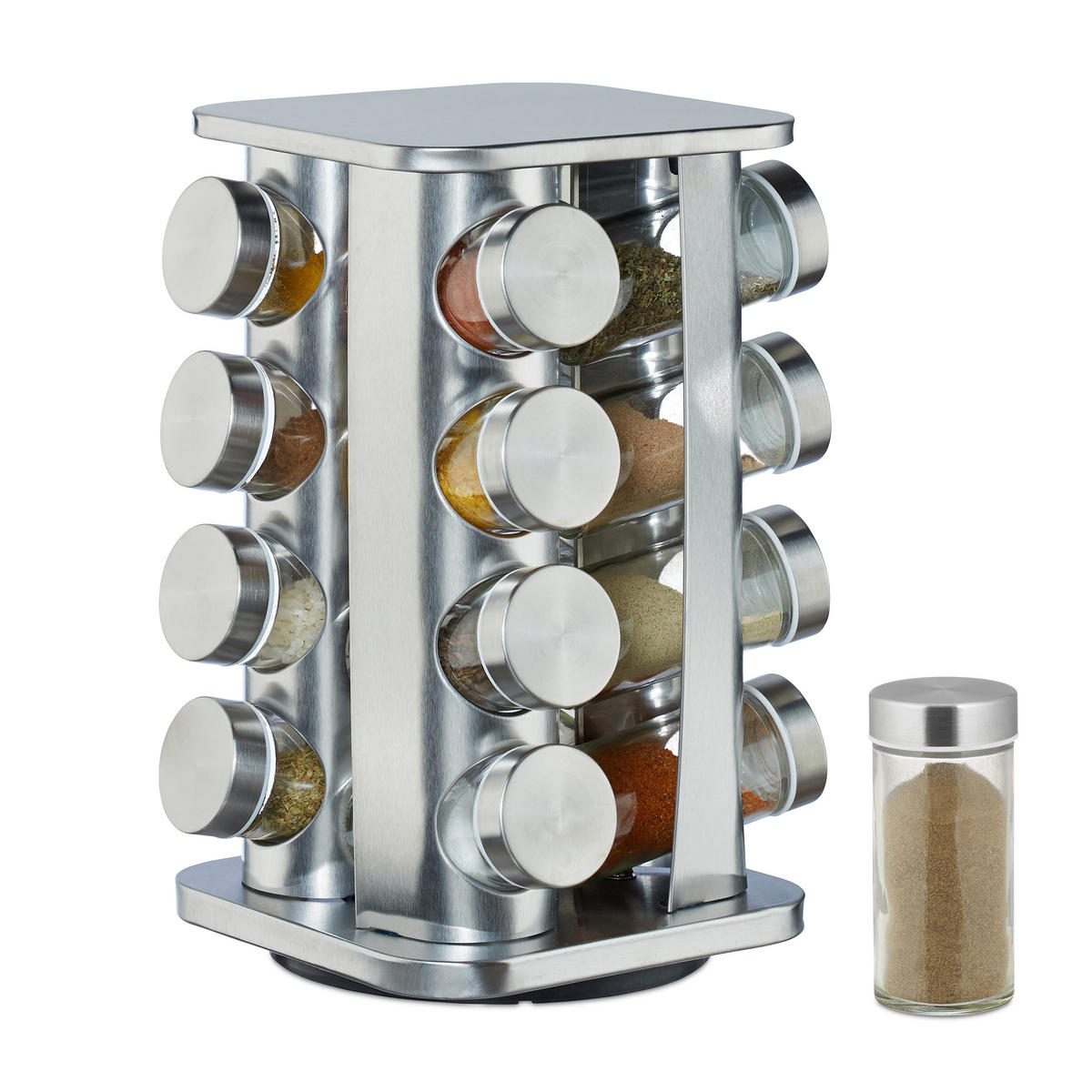 GEWÜRZKARUSSELL - Multicolor, Glas/Metall (18.5/27.5/18.5cm) - Relaxdays