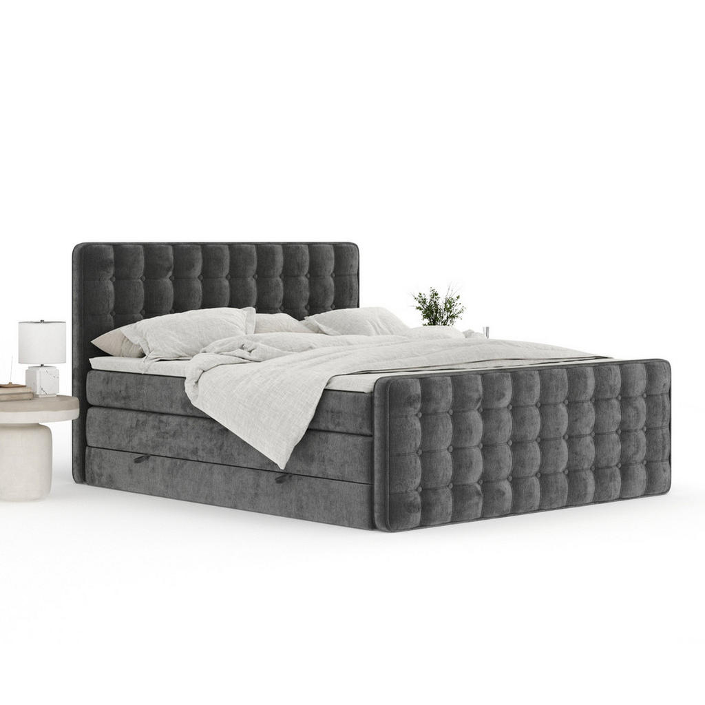 Thumbnail - Maison de Reve Boxspringbett, Anthrazit, Textil, Buche, Kiefer, H3 + H4, 7-Zonen, Höhe ca. 40 cm, 160x200 cm, Handmade i...