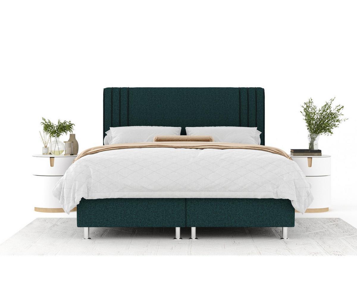 BOXSPRINGBETT Casone Grün/Schwarz 160/200 cm mit Latex-Topper - Silberfarben/Schwarz, Holz/Holzwerkstoff (160/200cm) - Maison de Reve