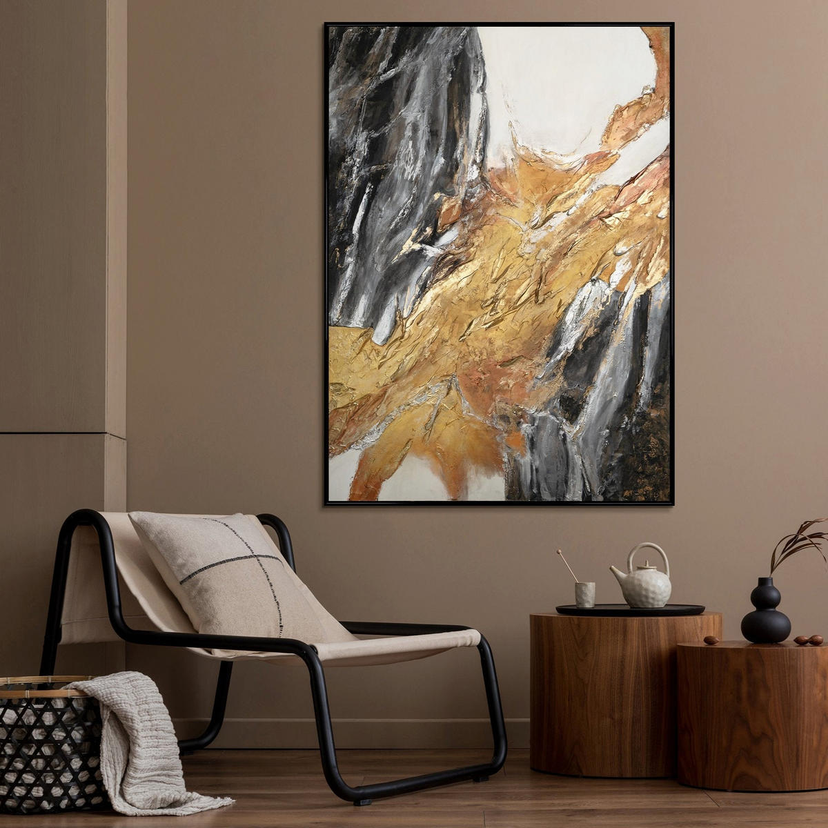 GEMÄLDE Goldene Symphonie Schattenfugenrahmen Schwarz 180x120 cm - Schwarz, Holz (180/120cm) - YS-art gallery