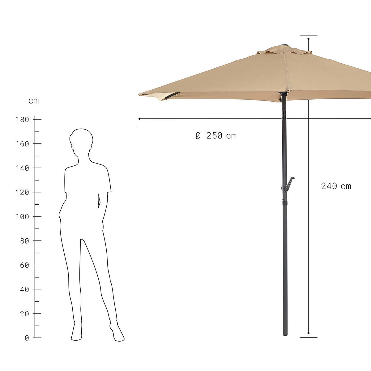 SONNENSCHIRM Siesta - Beige, Textil/Metall (250/250cm) - Butlers