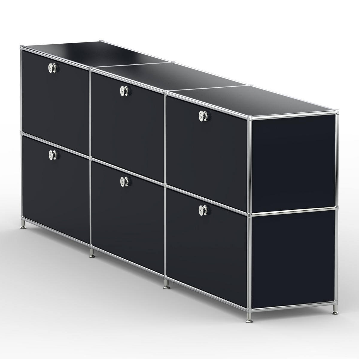 AKTENSCHRANK, 6 Klappen & Schloss, Breite 227 cm, Graphitschwarz - Chromfarben/Silberfarben, Metall (40/80.5/227.2cm) - Versee