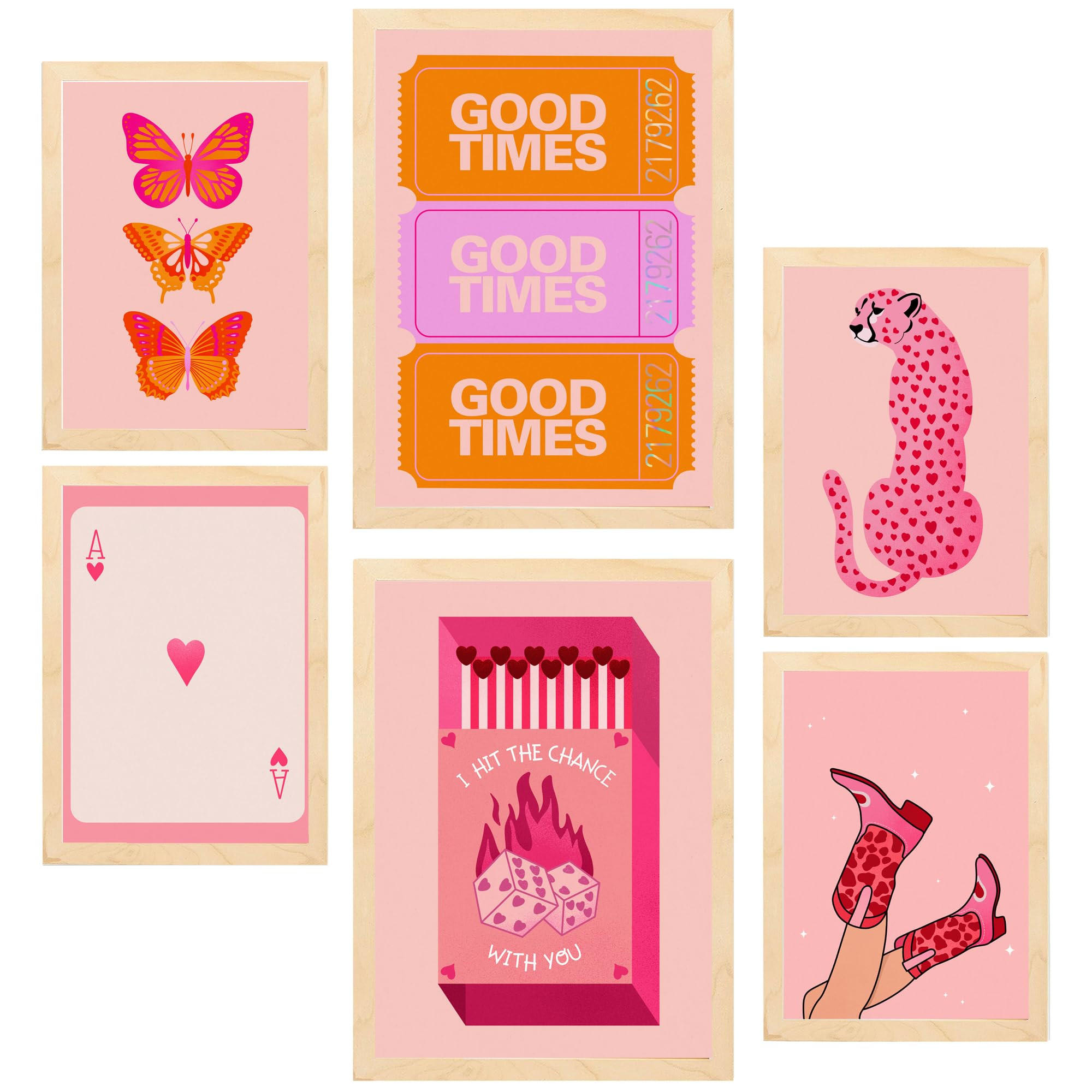 POSTER Set Mit 6 Moderner Jugendkunst A3 & A4 Rahmen Aus Hellem Holz - Beige, Papier (29/3cm) - Nacnic