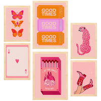 POSTER Set Mit 6 Moderner Jugendkunst A3 & A4 Rahmen Aus Hellem Holz - Beige, Papier (29/3cm) - Nacnic