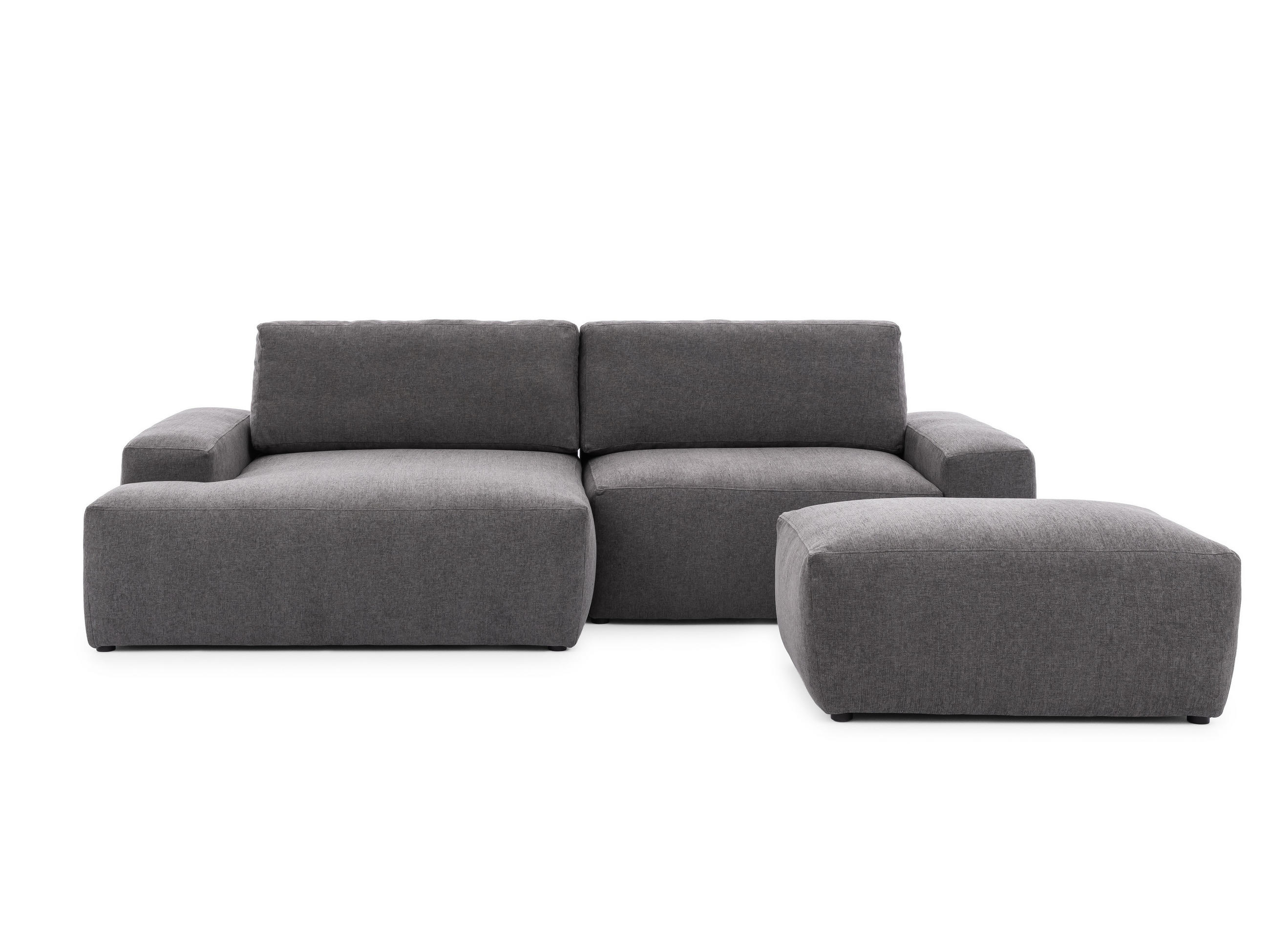 ECKSOFA inkl. Hocker Lennon aus Graphit Strukturstoff mit Schlaffunktion und Bettkasten - Graphitfarben/Schwarz, Holz/Kunststoff (137/264cm) - S-Style