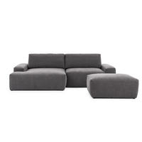 ECKSOFA inkl. Hocker Lennon aus Graphit Strukturstoff mit Schlaffunktion und Bettkasten - Graphitfarben/Schwarz, Holz/Kunststoff (137/264cm) - S-Style