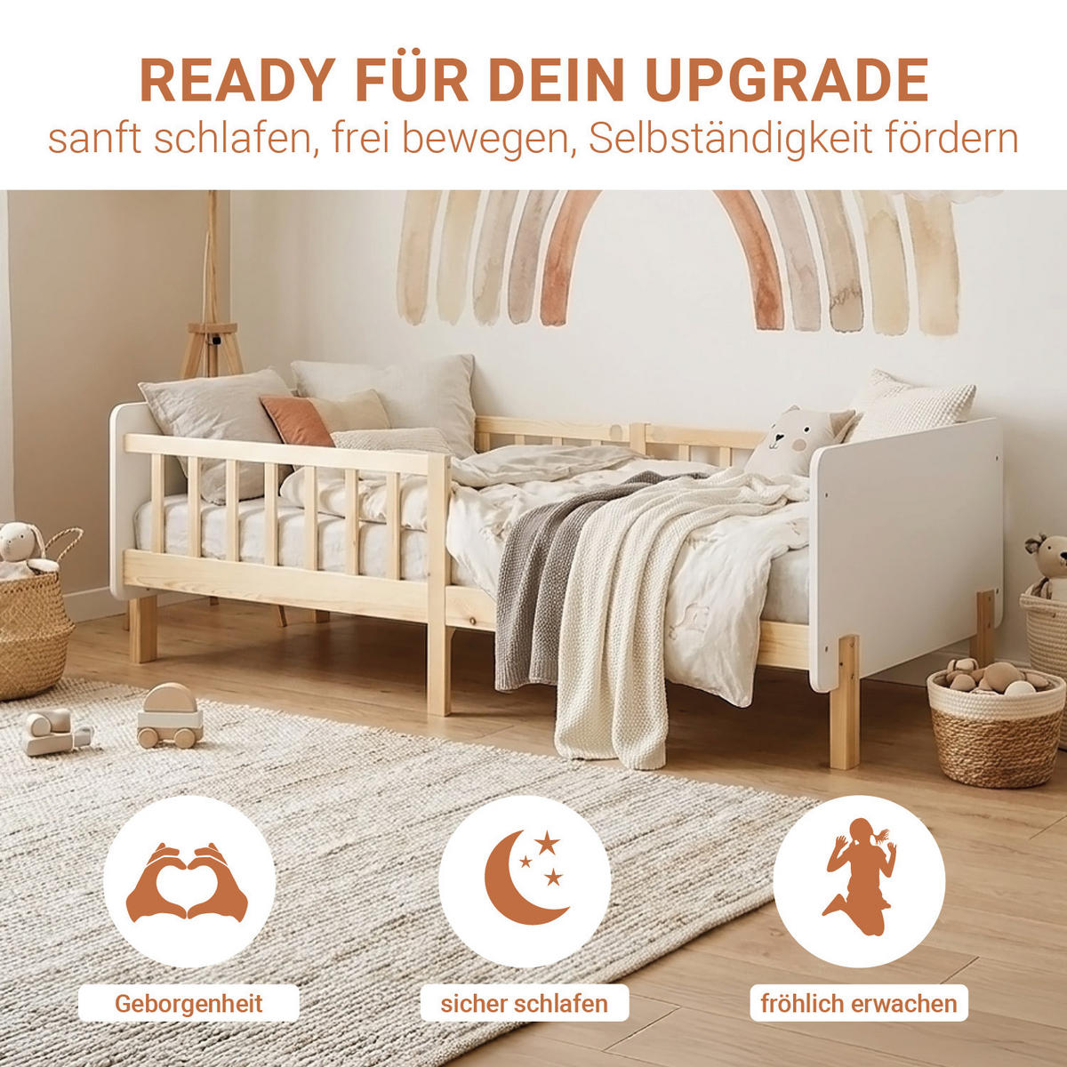 KINDERBETT Weiß 90/200 Lattenrost Rausfallschutz - Weiß, Holz (100/67/208cm) - Homestyle4u