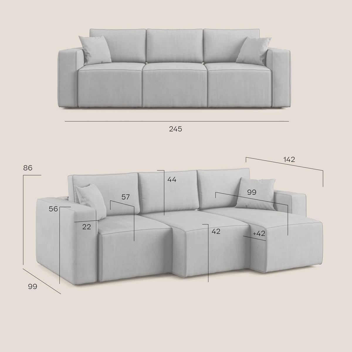LINEARSOFA Morfeo - Beige, Textil (245/86/99cm) - Divani.store
