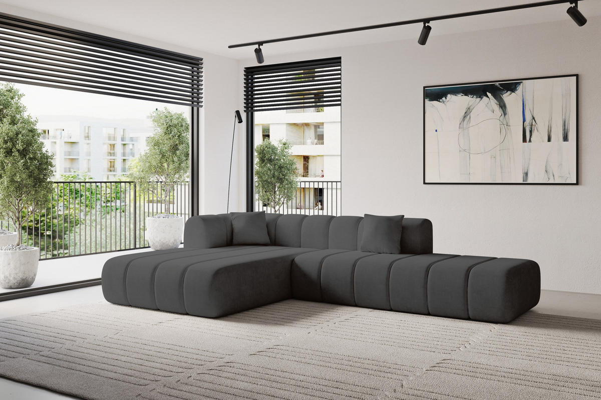 ROHOVÁ SEDAČKA s otomanem, levá BILA-L 289x176x71 Černá Velur - černá, kompozitní dřevo/textil (176/289cm) - ALTDECOR