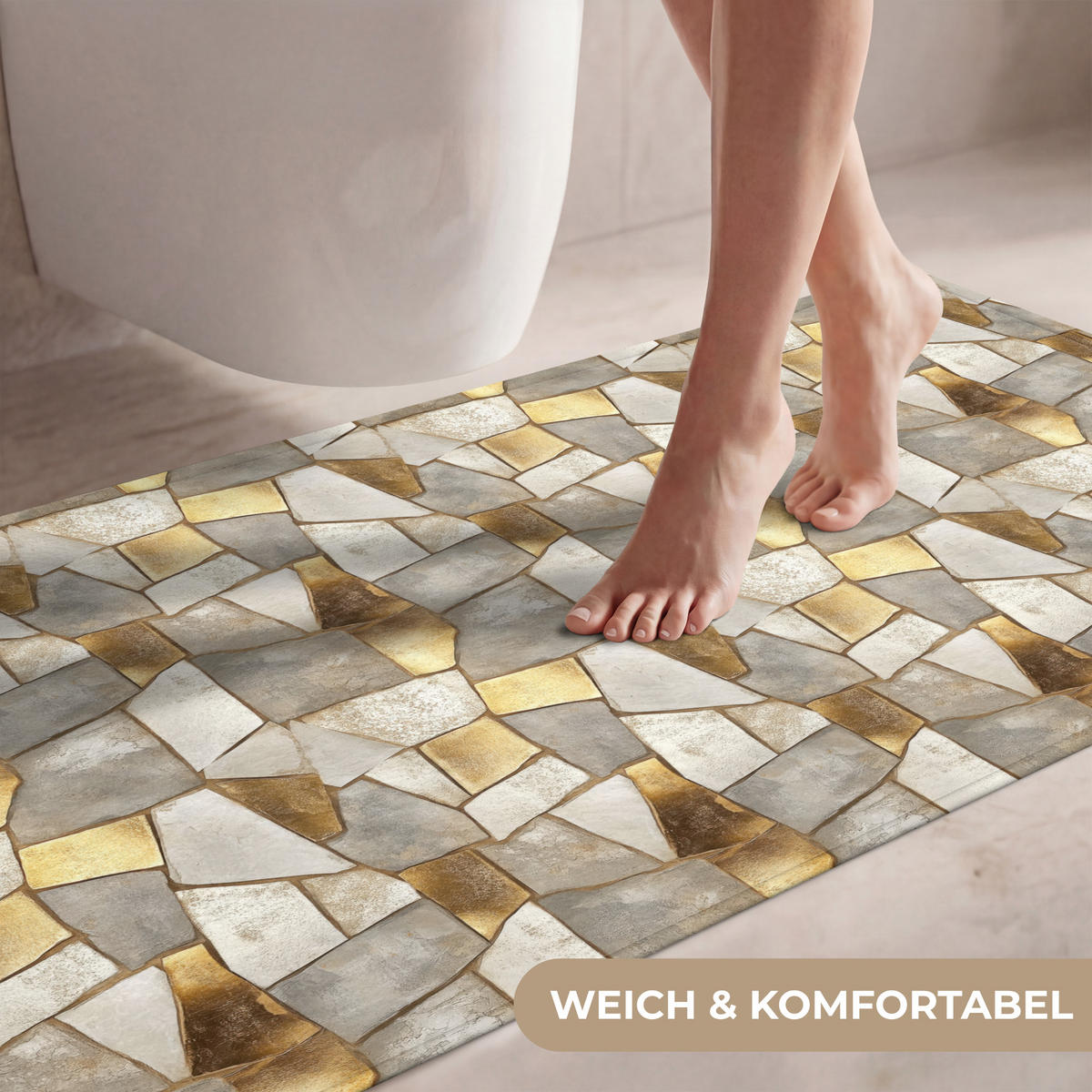 WC PŘEDLOŽKA Mozaika - Mramor - Zlato 120x60 cm - šampaňská, textil/plast (120/1cm) - OnlyWow