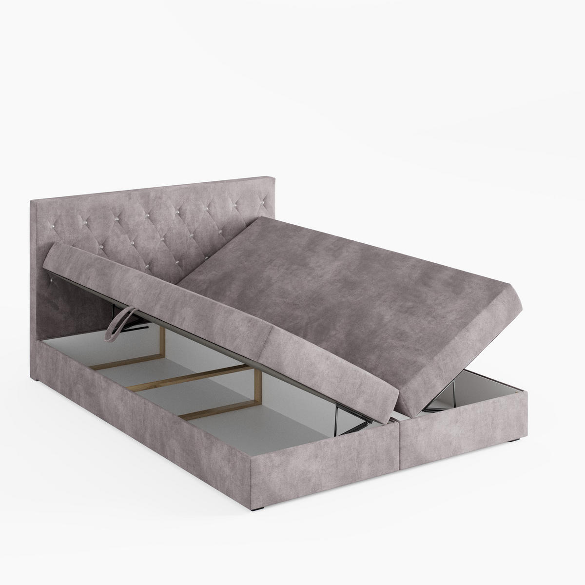 BOXBETT CRYSTAL 200/200 cm, in Grau, Premium Velours-Stoff, Bettkasten, Matratze, Topper - Grau, Textil (200/20cm) - Barchello
