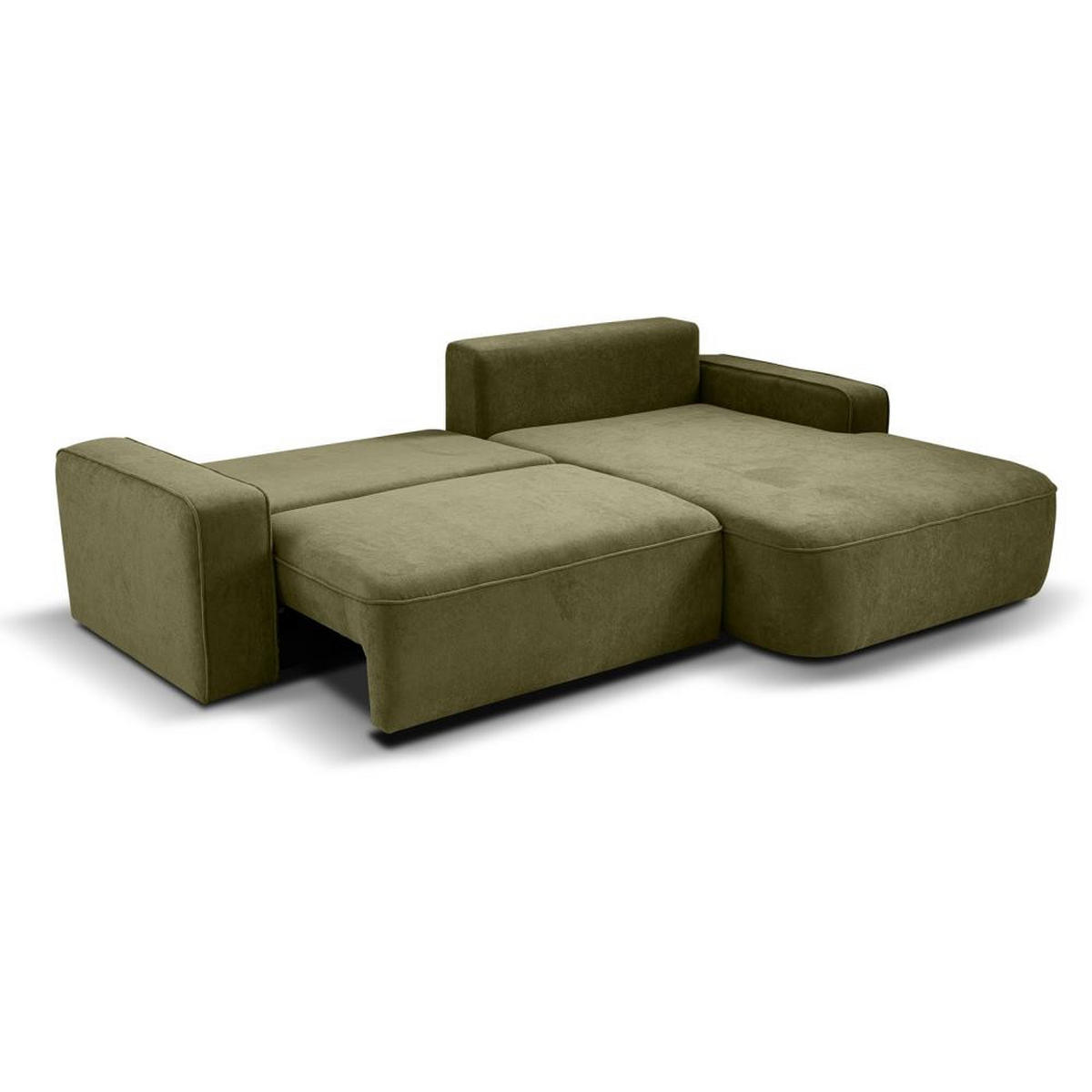 ECKSCHLAFSOFA Torre grün velours rechts - Grün, Textil (258/171cm) - Beautysofa