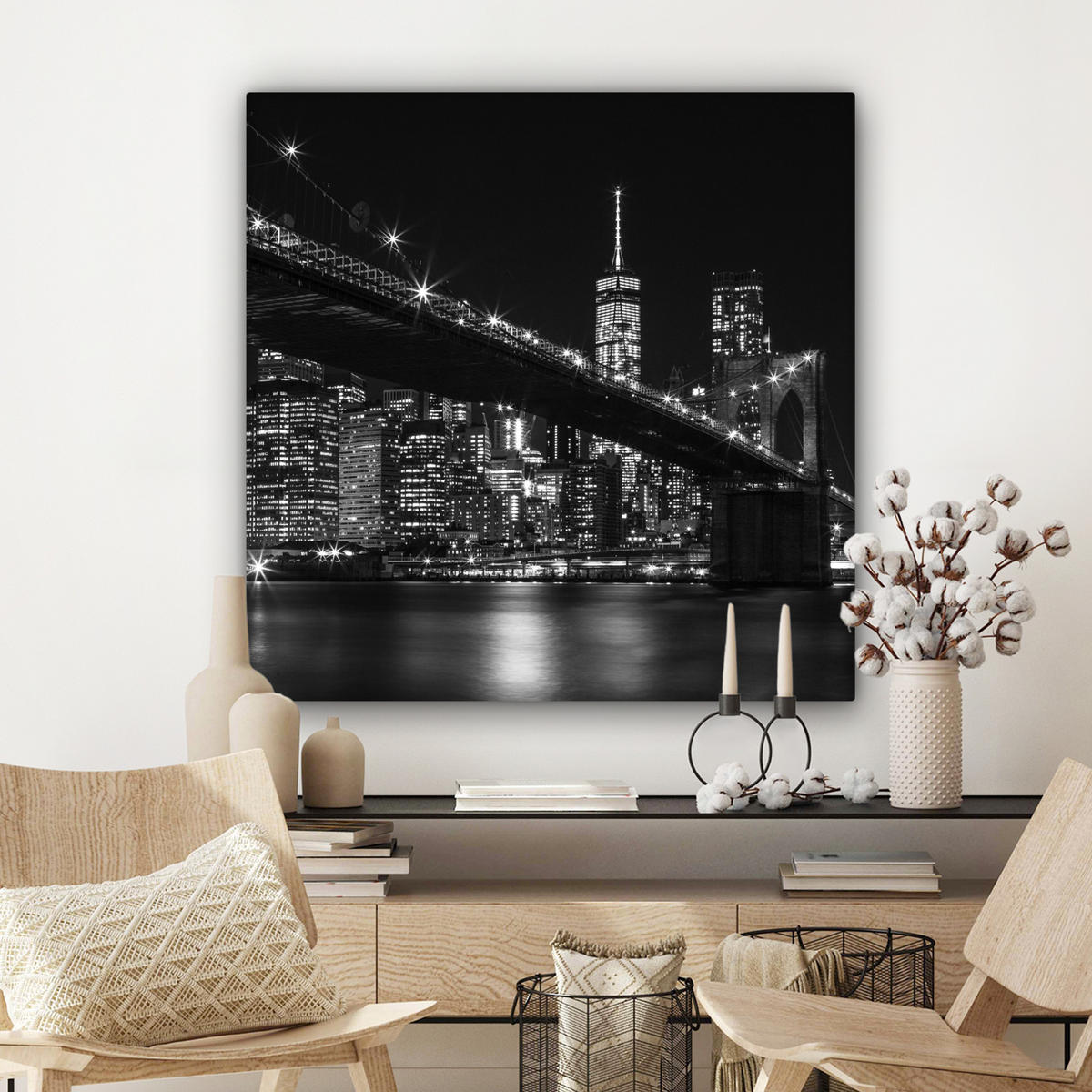 LEINWANDBILD New York - Brooklyn - Brücke Deko Groß 90x90 cm - Schwarz, Textil (90/90cm) - MuchoWow