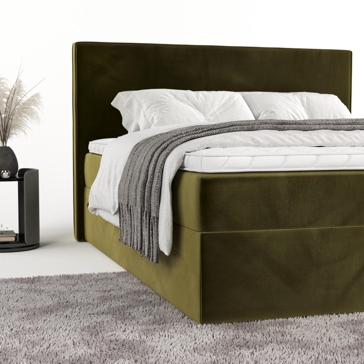 BOXBETT Nuvia 140/200 cm Olivgrün im Kronos Stoff - Schwarz/Olivgrün, Holz/Holzwerkstoff (140/200cm) - AltaBeds