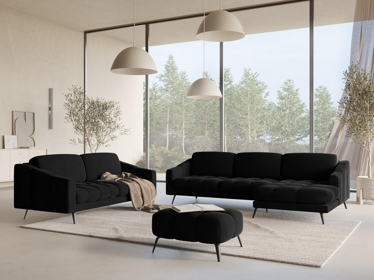ECKSOFA Rechts Samt Stoff Schwarz - Schwarz, Textil/Metall (264/160cm) - Makamii