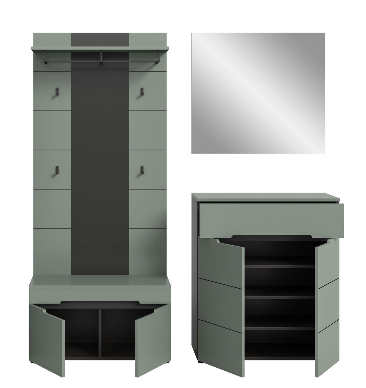 GARDEROBE Nova (B/H/T: ca. 175/190/37 cm) 4 tlg. in Basalt grau/Smoke Green - Grau, Holzwerkstoff (175/190/37cm)