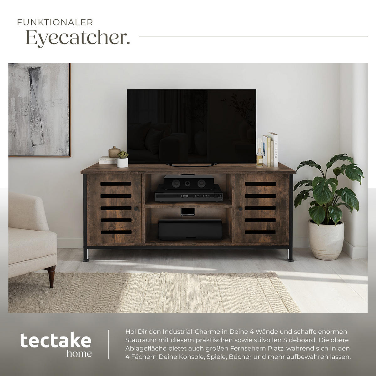 TV-BOARD Carlow,110 x 41,5 x 50,5 cm,Industrial Holz dunkel, rustikal - Rostfarben, Holzwerkstoff (41.5/50.5/110cm) - tectake