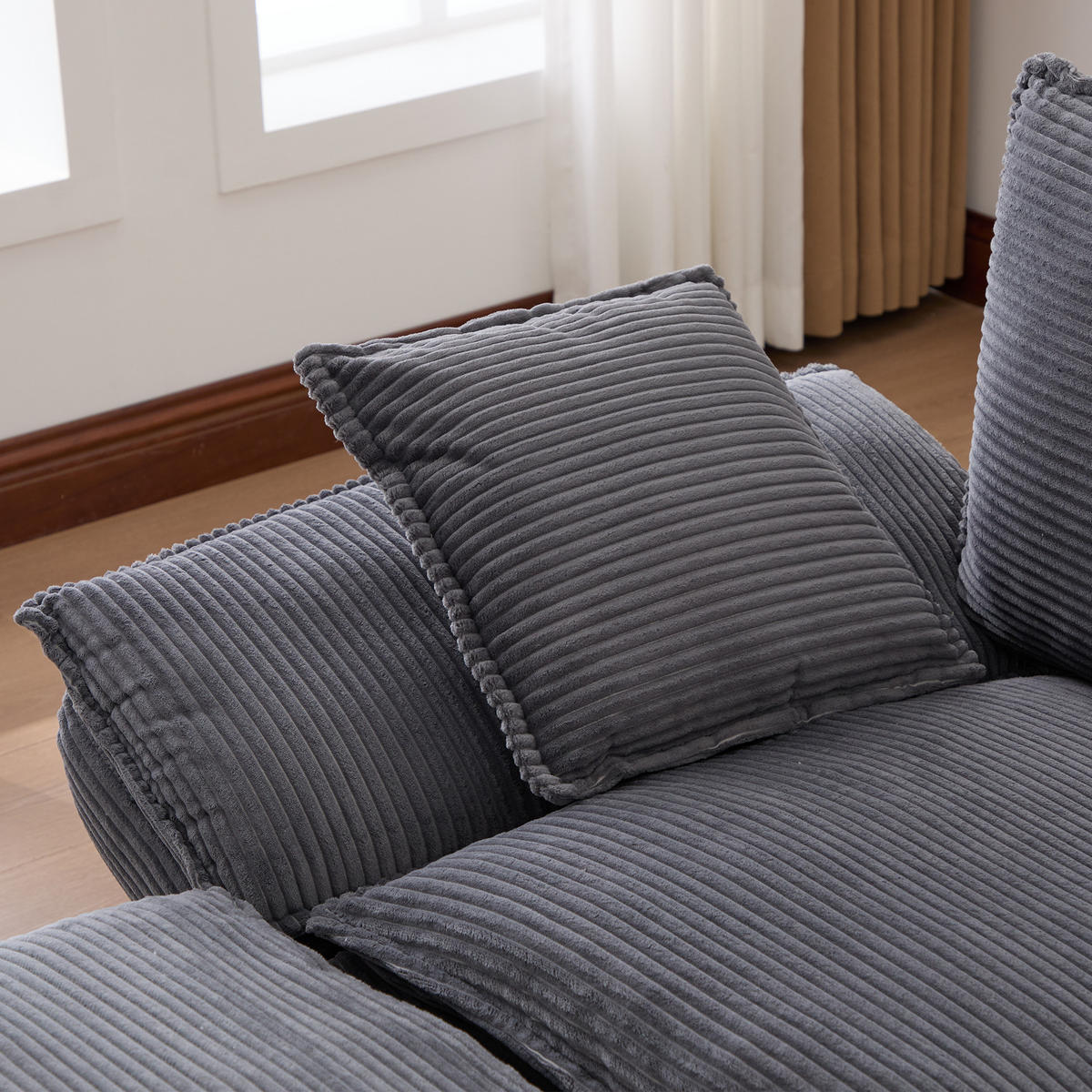 2-SITZER Sofa aus Cord 190x132x84 cm mit Hocker & USB-C, dunkelgrau - Dunkelgrau, Textil (132/84/190cm)