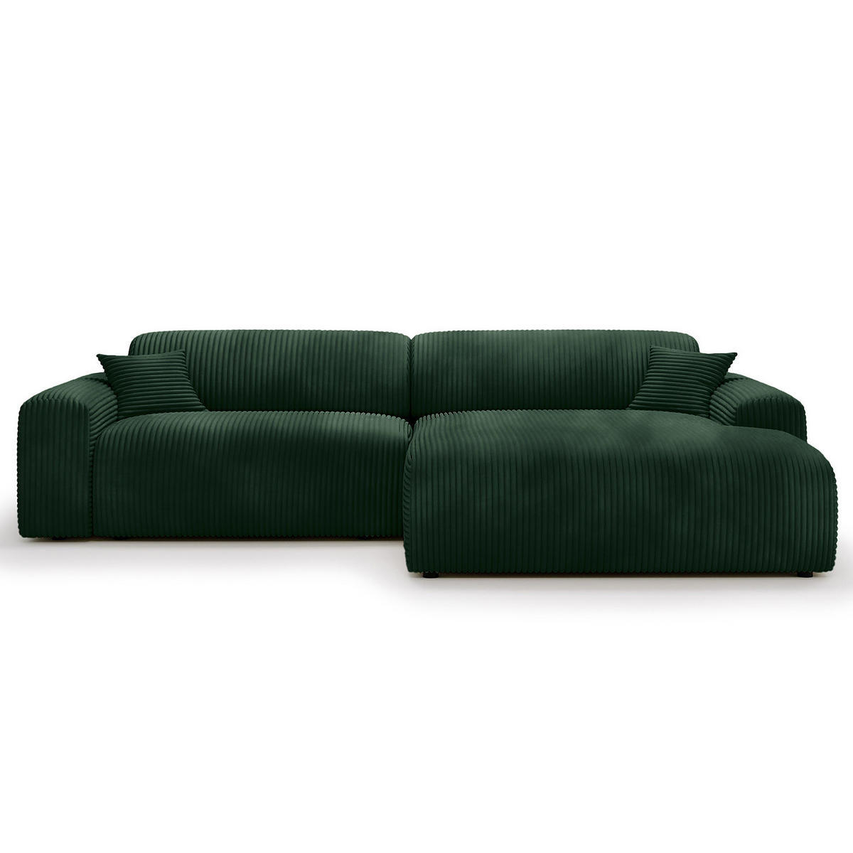 ECKSOFA mit Longchair - Cord - Schwarz/Grün, Kunststoff/Textil (284/178cm) - home24