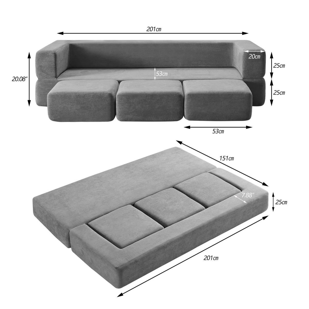 SCHLAFSOFA DE-34995 modular mit Schlaffunktion Grau - Grau, Textil (75.5/50/201cm) - ComfortXL