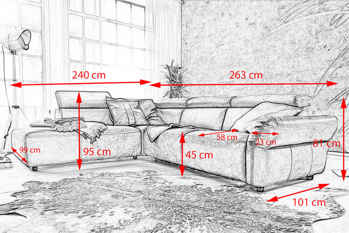 ECKSOFA MOTOR. SITZVORZUG RISO Schwarz Leder - Schwarz, Leder (263/240cm) - KAWOLA