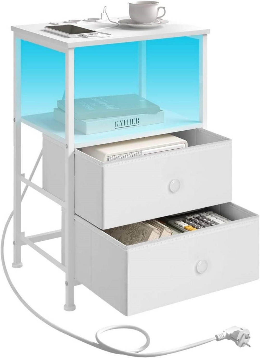 Thumbnail - Woltu Nachttisch, Weiß, Holzwerkstoff, 1 Fächer, 2 Schubladen, Rechteckig, eckig, 40x60x30 cm, Schlafzimmer, Nachttische