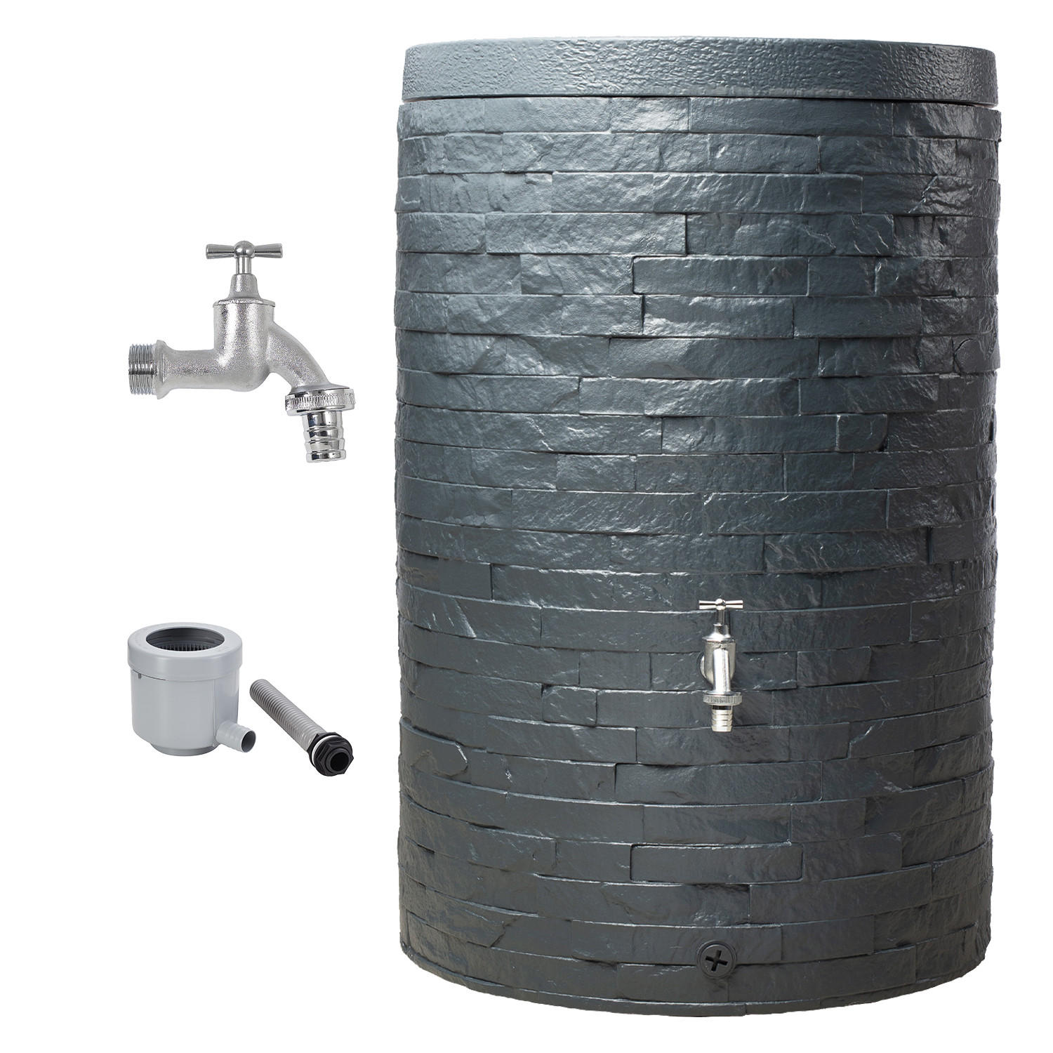 REGENTONNEN Komplett-Set 420 L graphite grey inkl. Chrom-Auslaufhahn und Fallrohranschluss - Grau, Kunststoff (79/104/79cm) - GARANTIA