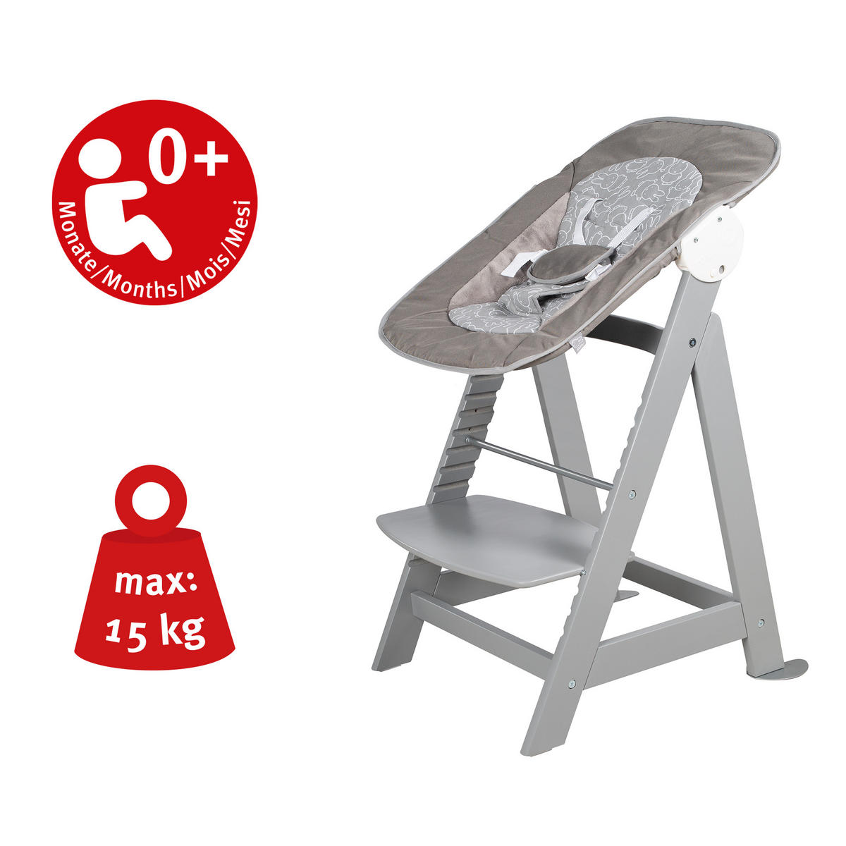 BABYHOCHSTUHL Born Up mit Neugeborenenaufsatz Taupe - Taupe, Holzwerkstoff/Textil (46/94/66.5cm) - Roba