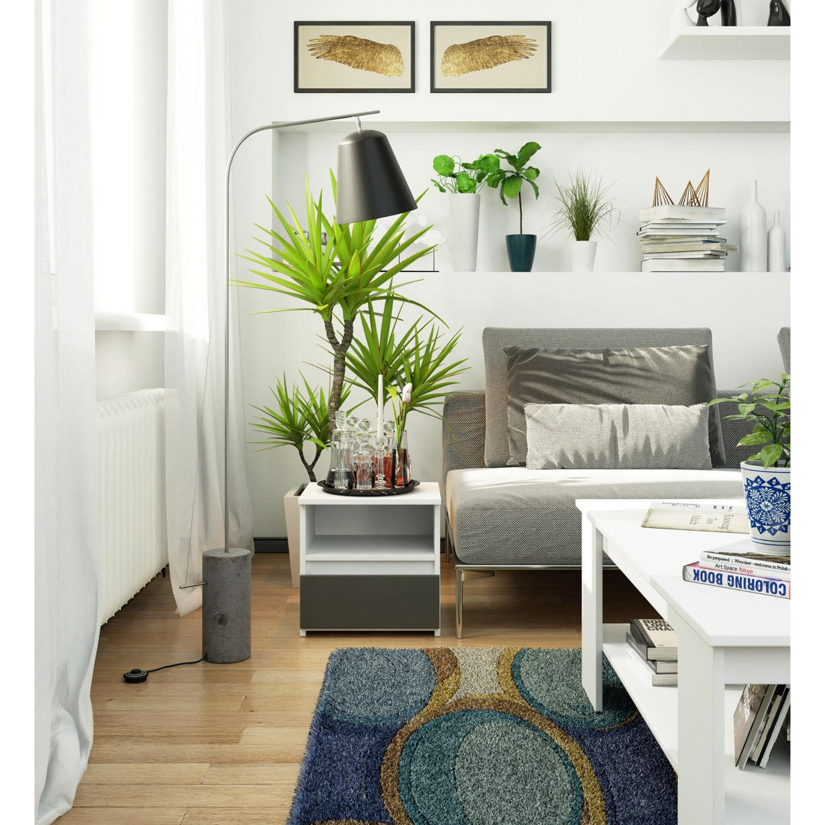 NACHTTISCH Weiß, Graphit Grau 40/40/35 - Graphitfarben/Weiß, Holzwerkstoff (40/40/35cm) - RAUMHIRSCH FURNITURE