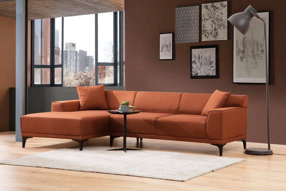 ECKSOFA modern inklusive Zierkissen - Schwarz/Orange, Holz/Kunststoff (250/145cm) - myHomelando
