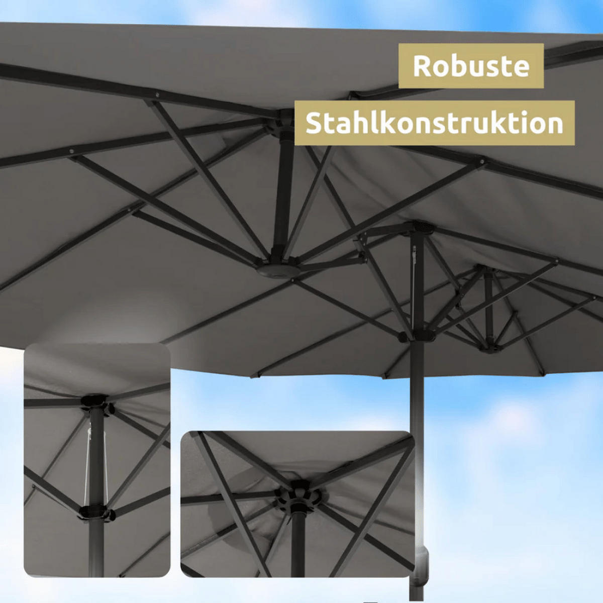 DOPPELSONNENSCHIRM 450x260cm KOGO XXL Sonnenschirm Anthrazit - Anthrazit, Kunststoff (450/260cm) - DELUKE