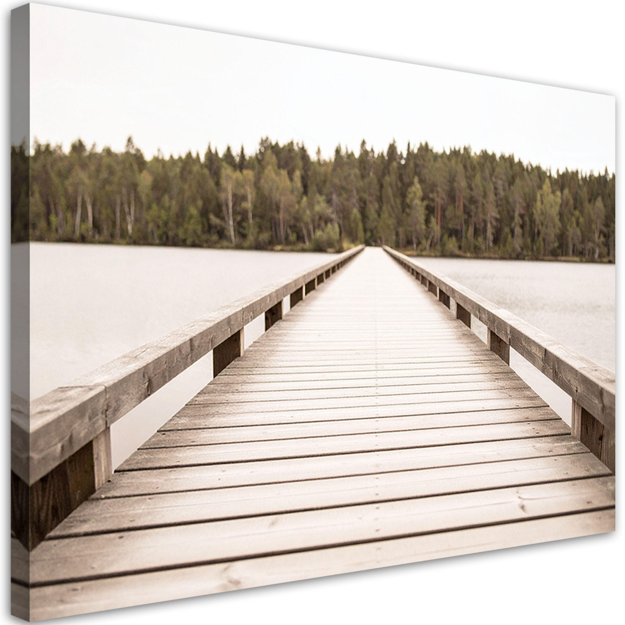 LEINWANDBILD Pier See Wald Landschaft beige 90x60cm - Beige, Textil (90/60cm) - Feeby