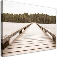 LEINWANDBILD Pier See Wald Landschaft beige 90x60cm - Beige, Textil (90/60cm) - Feeby