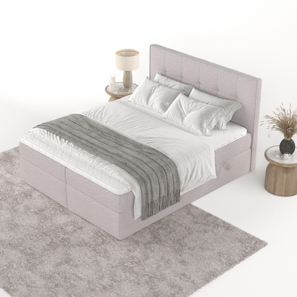 BOXBETT Mireo 140/200 cm Beige im Riva Stoff - Beige/Schwarz, Holz/Holzwerkstoff (140/200cm) - AltaBeds