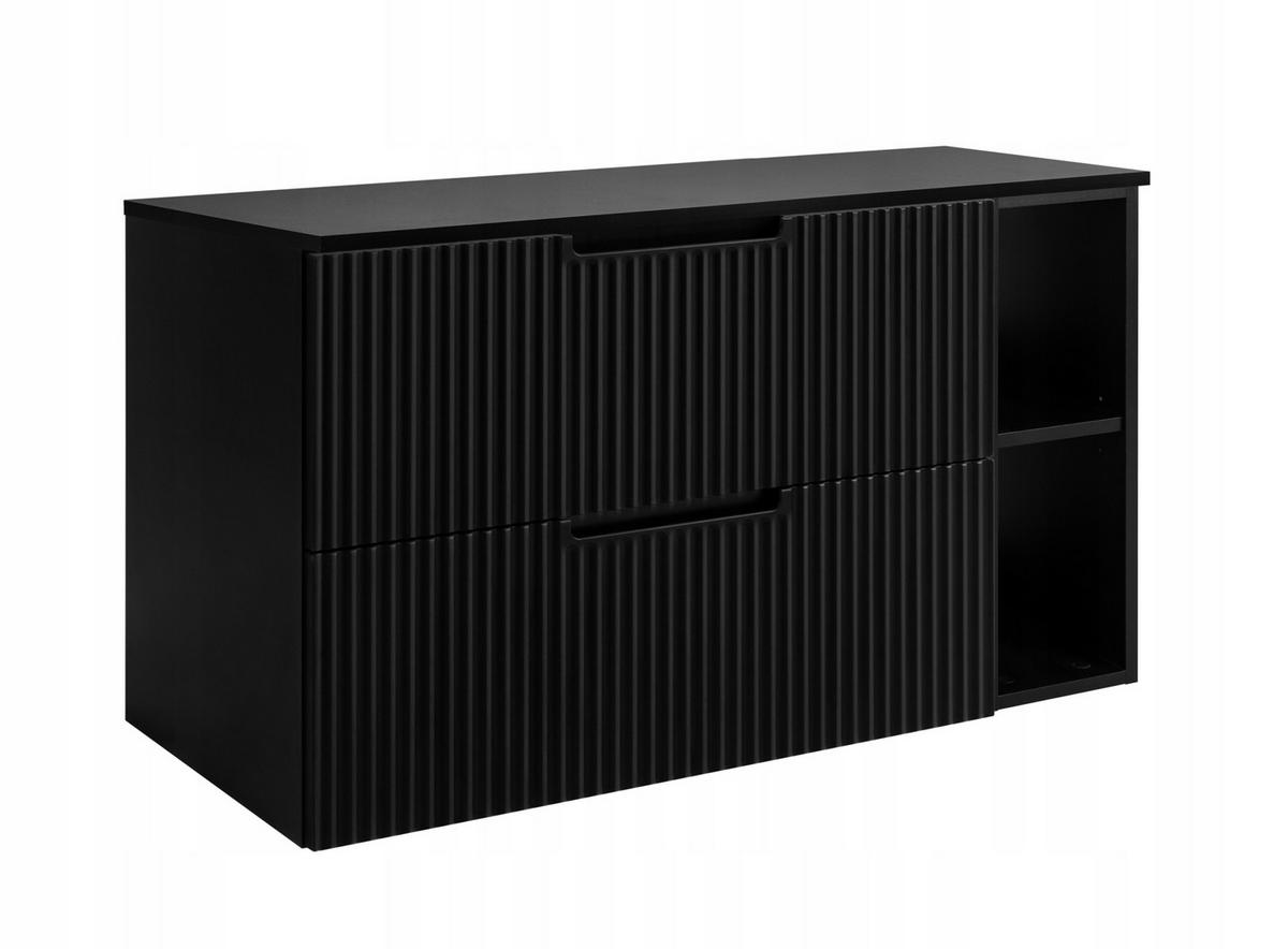 WASCHBECKUNTERSCHRANK VENA 100 cm mit Arbeitsplatte Farbe: Matt Schwarz mit einem Regal Gerillte Vorderseite Matt Schwarz - Schwarz, Holzwerkstoff (100/58/46cm) - Rodan