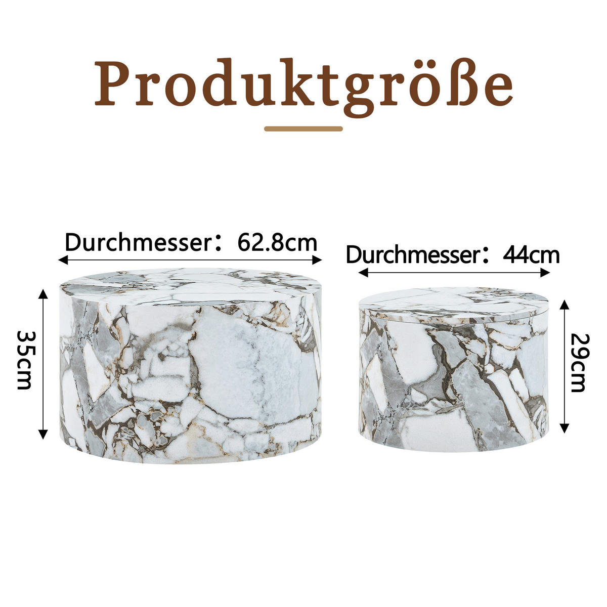 COUCHTISCH-SET 2-teilig Rund Weiß MDF mit Stauraum 62,8/44 cm - Weiß, Holzwerkstoff (62.8/62.8/35cm)