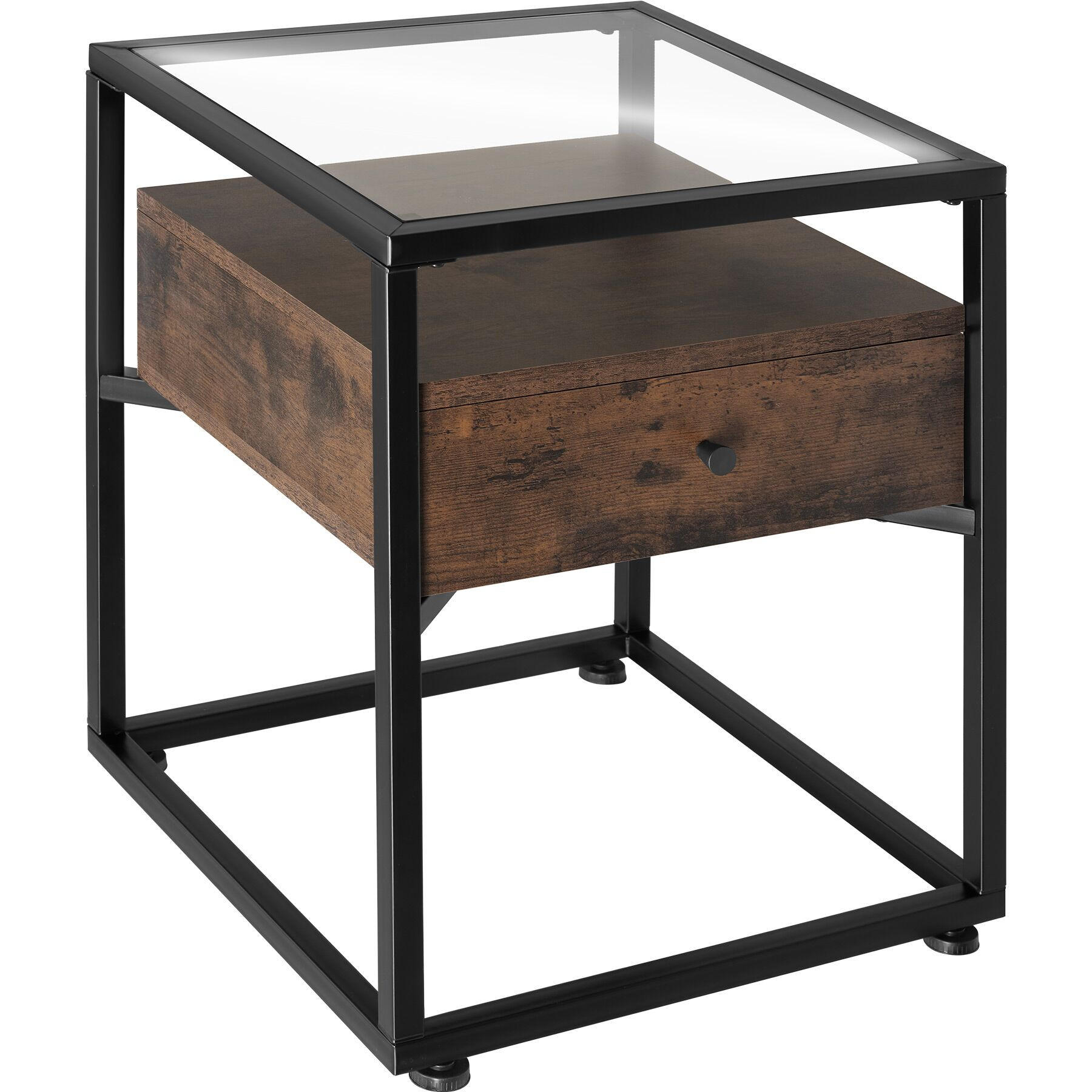 NACHTSCHRANK Preston, 43 x 45 x 54,5 cm, Industrial Holz dunkel, rustikal - Rostfarben, Holzwerkstoff (43/54.5/45cm) - tectake